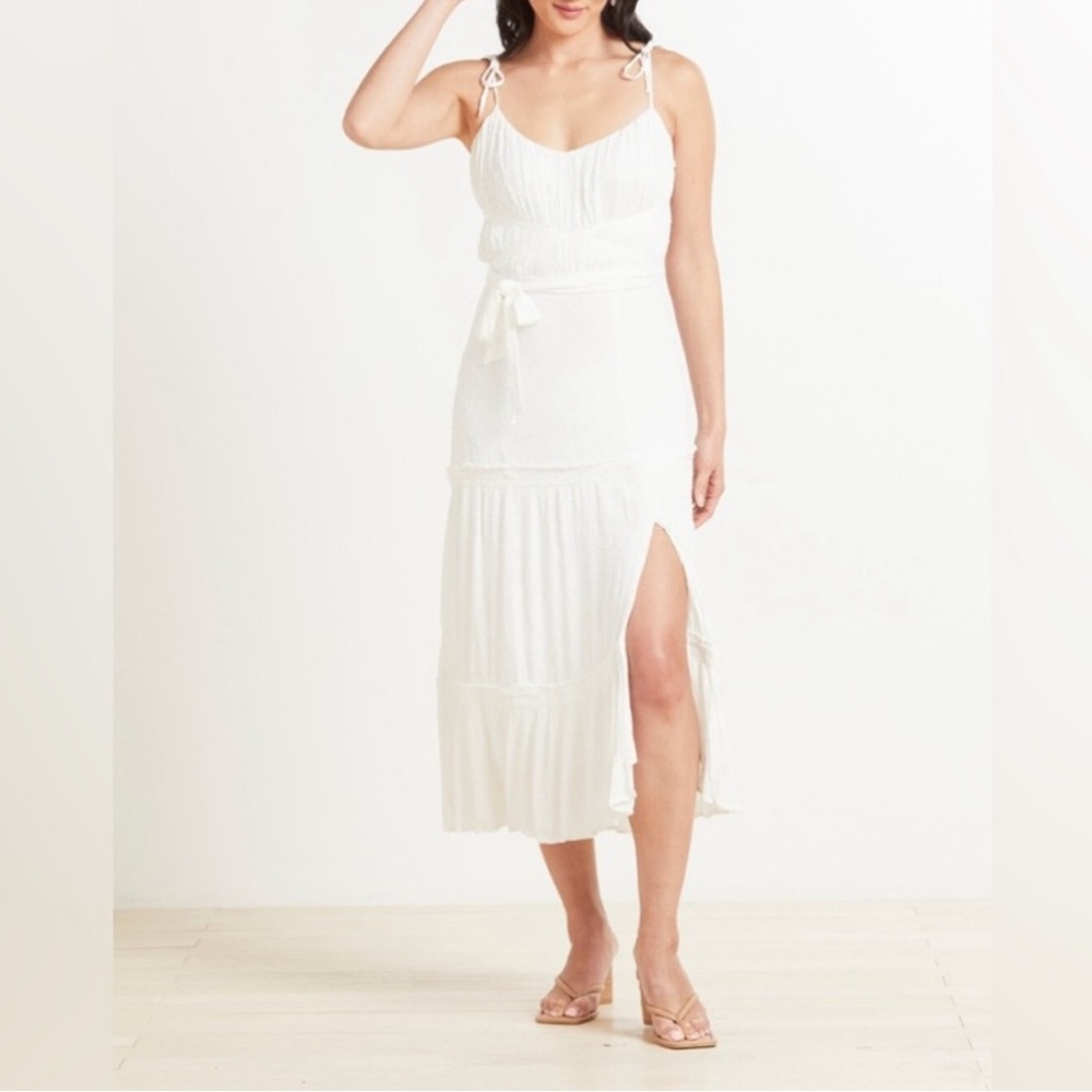 PAIGE Inesa Ruffle-Tiered Midi Dress – White, Size L NWT (Small Mark Flaw)